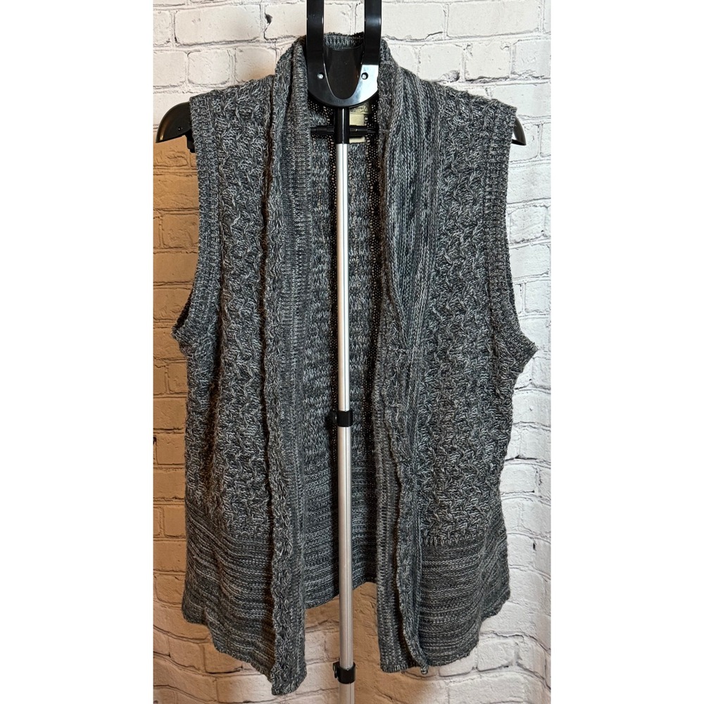 Art and Soul Womens 1X Gray Marled Cable Knit Open Front Sleeveless Cardigan